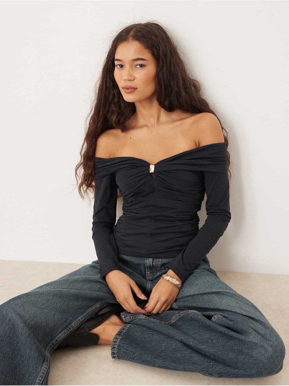 Abercrombie & Fitch A&F Modal Blend Collection Navy off the shoulder top